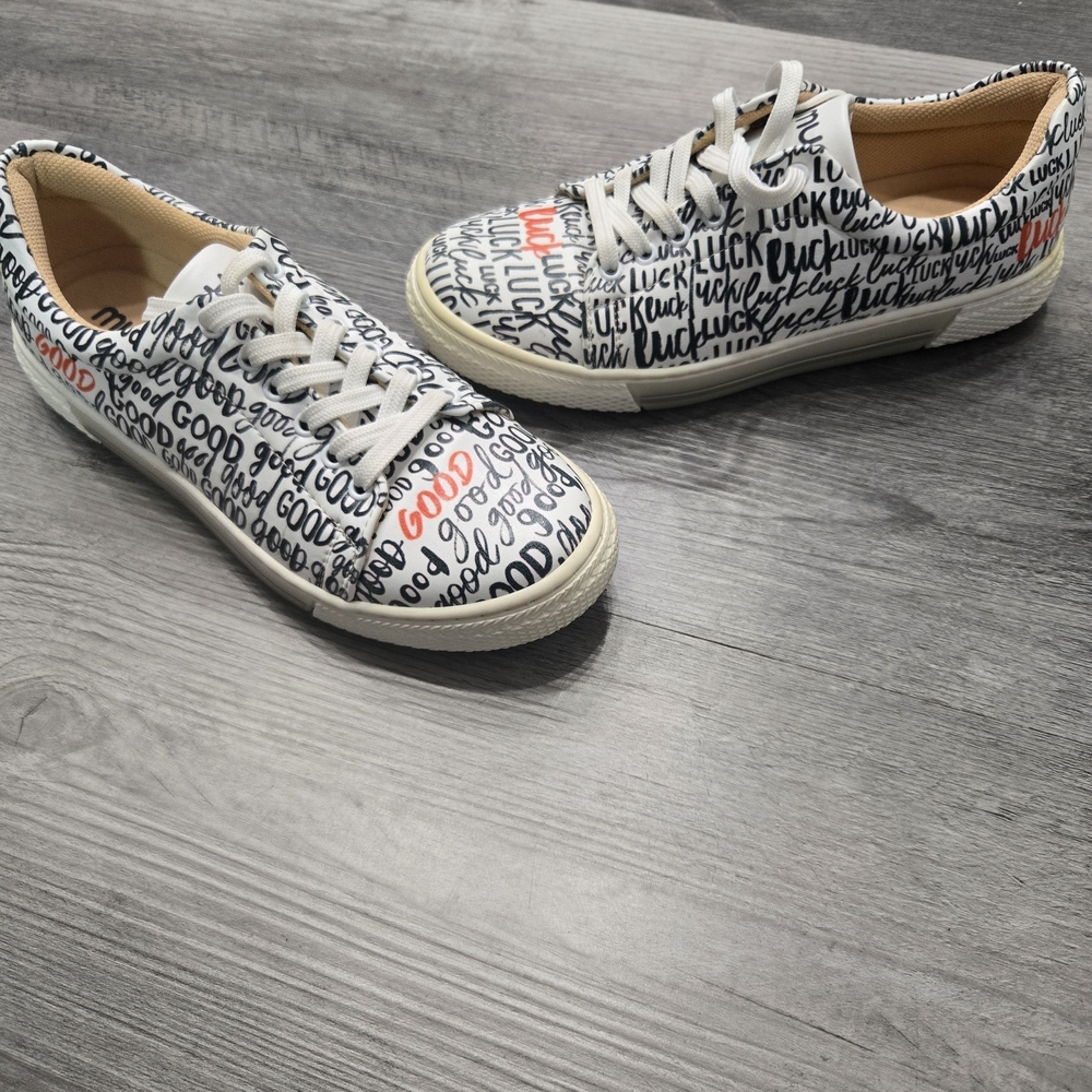 White and Black Graphic Sneakers